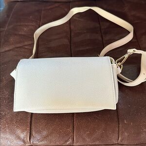 Anthropologie Cream Leather Bag with Gold Chain